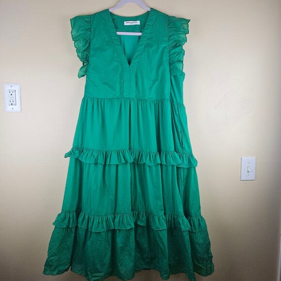 Amanda Uprichard Dresses & Skirts - Amanda Uprichard Emerald Green Chiffon  Chamomile Midi Tiered Dress Size X large
